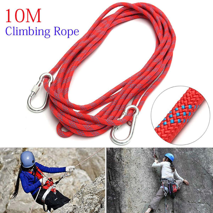 Heavy Climbing Rope 10M Hiking Rock Climb Survival Strength Carabiner Cord - Retail Heaven